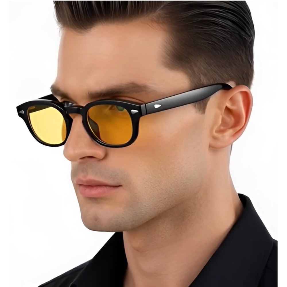 Black Frame Yellow Lens Sunglasses Retro Style Driving Glasses Small Lentes New‎